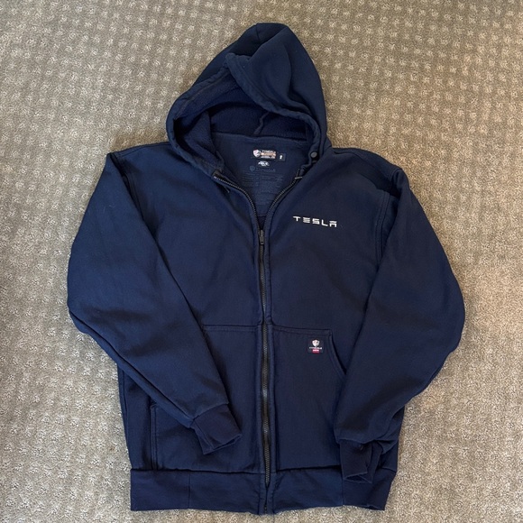 Tesla Dark Blue Zip-Up Hoodie - Picture 1 of 4